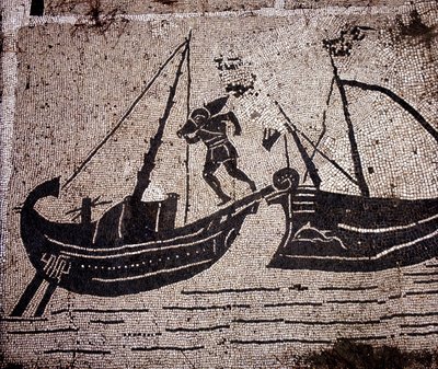 Ostia Ancient, Mosaic of the Place des Corporations. Loading a boat by Roman Roman