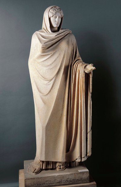 Aphrodite Sosandra. Marble sculpture of the 1st century after a Greek original of Calamis from the 5th century BC. Discovered in Baia, Italy. Naples, Museo Archeologico Nazionale by Roman Roman