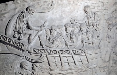 Roman Soldiers on a Galley on the Danube During the First War in Dacia by Roman Roman