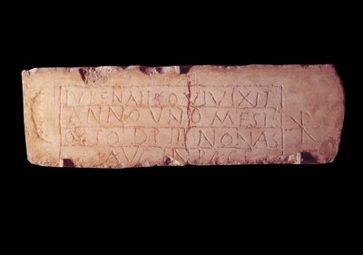 Roman Antiquity: Loculus Plaque Named Jubenalis, Epitaph of Dead Child by Roman Roman