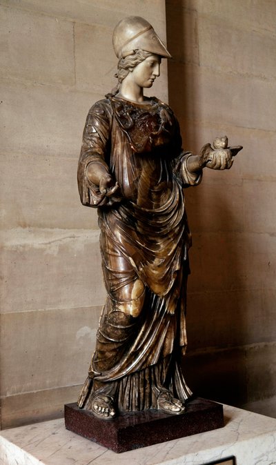 Statue of Minerva Draped and Covered with the Egide Holding an Owl by Roman Roman
