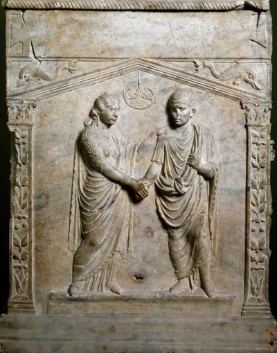 Roman art: funerary altar decorates the scene of a wedding (Junctio dextrarum) by Roman Roman