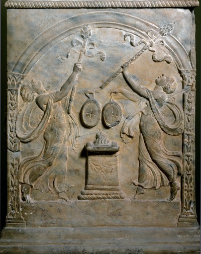 Roman art: funerary altar representing two dancing menades by Roman Roman