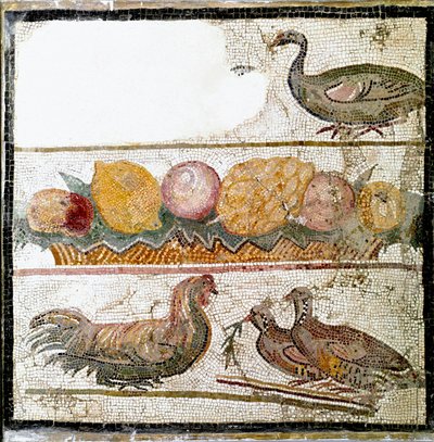 Roman Art: Mosaic Depicting Hens, Goose, Poultry by Roman Roman