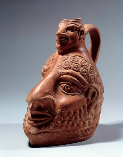 Roman art: terracotta vase in the shape of double head by Roman Roman