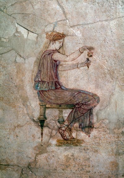 Roman Art: Woman Sitting Pouring Perfume in a Vase (25 AD) by Roman Roman