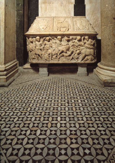 Roman Sarcophagus with Reliefs of a Wild Boar Hunting Scene by Roman Roman