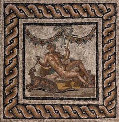 The House of Dionysus, one of the Roman domus of Ortaglia: detail of the mosaic floor representing Dionysus and the Panther by Roman Roman