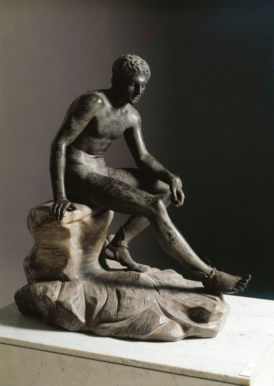 The rest of Hermes Roman bronze sculpture after a Greek original by Lysippe. From Ercolano. Naples, Museo Archeologico Nazionale by Roman Roman