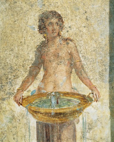 (Detail) Woman Carrying Bucket of Water, from Pompeii, Fresco by Roman Roman
