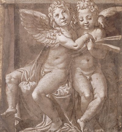 Two Seated Angels Singing, after Polidoro da Caravaggio by Roman School