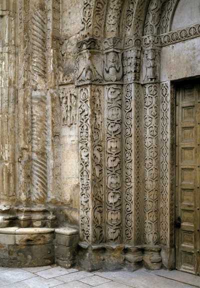 Detail of the facade left side of the portal of the Basilica, early 12th century by Romanesque