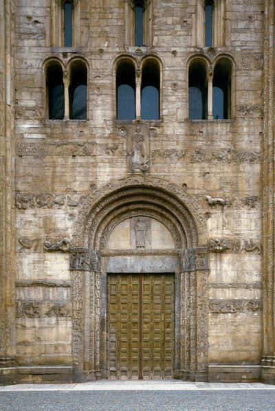 Detail of the Facade with the Portal of the Basilica by Romanesque