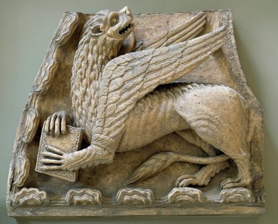 Griffon sculpts from the original of the portal of the Church Saint Loup de Naud by Romanesque