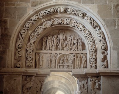 North portal: the apparition of Jesus after his death and the ascension by Romanesque