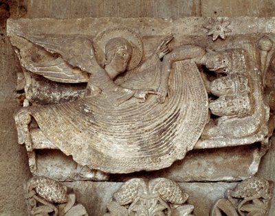 The Magi asleep with an angel awaking them and pointing towards the star of Bethlehem (carved capital) by Romanesque