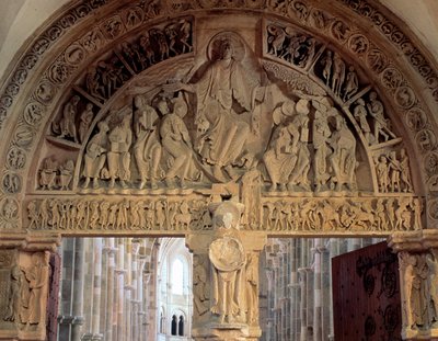 Tympanum of the Basilica of Vezelay Representing Christ in Majesty by Romanesque