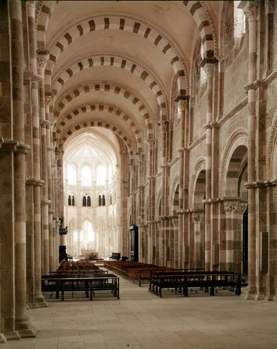 Vezelay Abbey (89), the nave of the Basilica of Santa Maria Magdalene. 12th century. by Romanesque