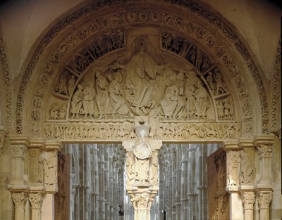 View of the central eardrum representing the mission of the apostles. Basilica of Santa Maria Magdalene, Vezelay by Romanesque