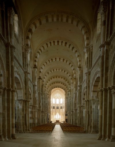 View of the central nave of the Basilica of Santa Maria Magdalene by Romanesque