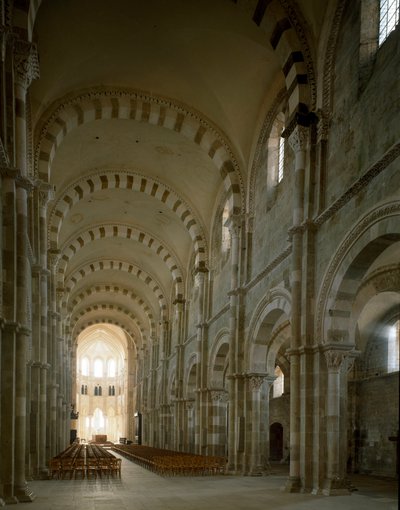 View of the Central Nave of the Basilica of Saint Mary Magdalene (1096-1106), Vezelay, Yonne by Romanesque