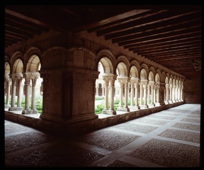 View of the cloister of the Royal Monastery of Las Huelgas de Burgos by Romanesque