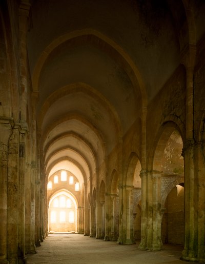 View of the nave of the church of the Cistercian abbey founded in the 12th century by Romanesque