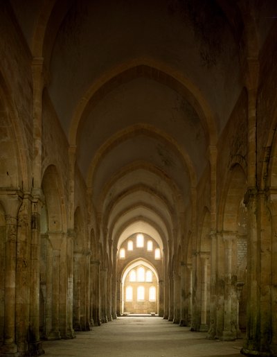 View of the nave of the church of the Cistercian abbey founded in the 12th century by Romanesque
