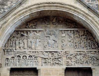 View of the Tympanum of Last Judgment, Christ Between Paradise and Hell (sculpture) by Romanesque