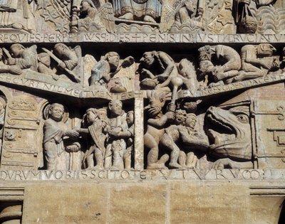 View of the tympanum of Last Judgment, detail of hell by Romanesque