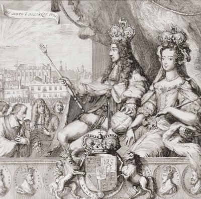 Coronation of the English King William III and Queen Mary II on April 11 by Romeyn de (after) Hooghe