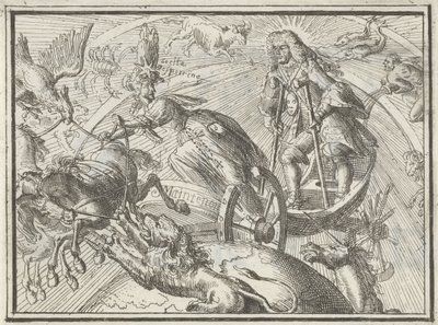 Caricature depicting Louis XIV as Apollo in his chariot, 1701 by Romeyn de Hooghe