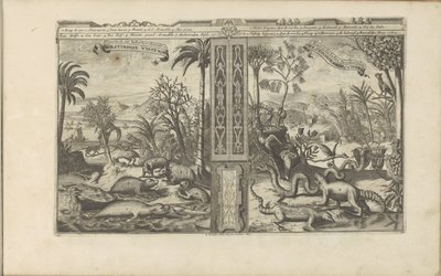 Animals from the West Indies (title on object: Westindische Vissen, etc / Poissons, etc des Indes Occidentales / Westindische Gedrochten / Monstres des Indes Occidentales) (series title: Les Indes Orientales et Occidentales et autres lieux) by Romeyn de Hooghe