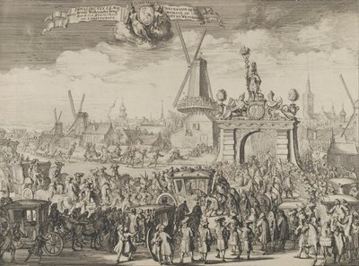 Entrance of William III into The Hague Inhaling van S.K. Maj. aende Westeynder brug door ..., 1691 by Romeyn de Hooghe