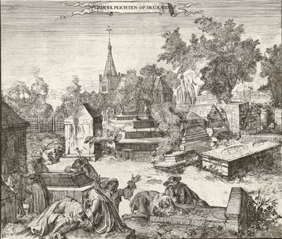 Mourning in the Portuguese-Jewish cemetery of Beth Haim of Ouderkerk on the Amstel in the Netherlands - Engraving by Romeyn de Hooghe by Romeyn de Hooghe