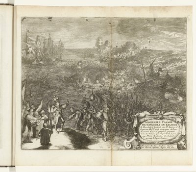 Night March of the Spanish Soldiers to Duiveland, 1575 (title on object: Admirable Passage des Espagnols en Zelande) (series title: Wars of Flanders) by Romeyn de Hooghe