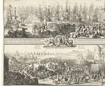 Journey of William III to England, 1688 (Departure of His Royal Highness to England, 11 Nov. 1688 / Arrival of His Royal Highness Prince of Orange in England, 15 and 16 Nov. 1688) (title on object) by Romeyn de Hooghe