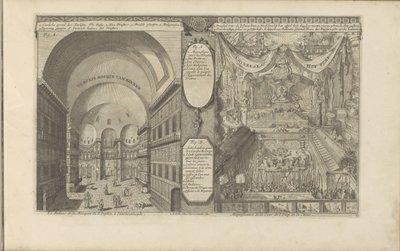 Turkish Mosque in Constantinople; Imperial Court in China (Interior of the Mosque of St. Sophia, in Constantinople) (Magnificence of the Court of the Emperor of China) by Romeyn de Hooghe