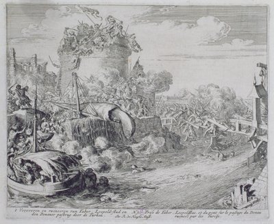 Vienna Print Cycle, Conquering Tabor Island on the Outskirts of Leopoldstadt, 1683 by Romeyn de Hooghe
