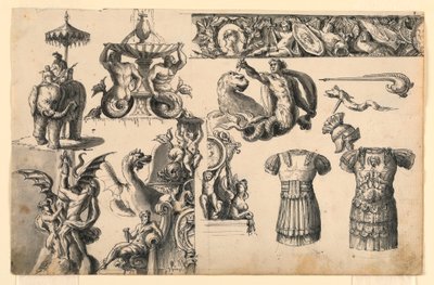 Decorative Motifs, Three Designs for Fountains by Romolo Achille Liverani