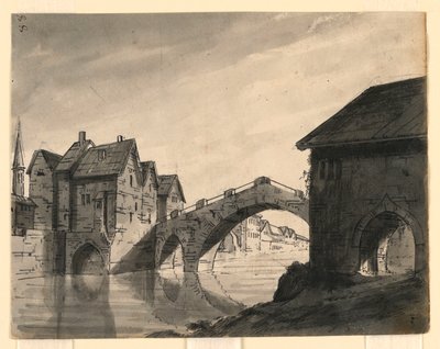 Stage Design, Bridge Over River in a Town by Romolo Achille Liverani