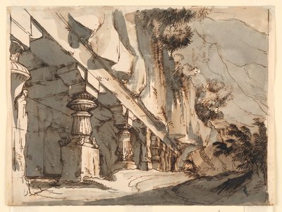 Stage Design, Cave and Temple by Romolo Achille Liverani