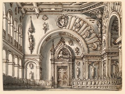 Stage Design, Council Room in Two Gothic Styles by Romolo Achille Liverani