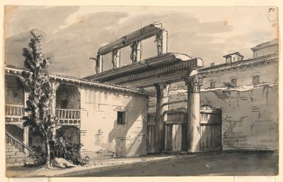 Stage Design, Court Amongst Ruins by Romolo Achille Liverani
