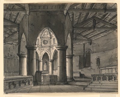Stage Design, Interior of Gothic Chapel by Romolo Achille Liverani