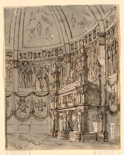 Stage Design, Interior of Gothic Church by Romolo Achille Liverani