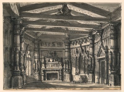 Stage Design, Interior of Gothic Hall by Romolo Achille Liverani