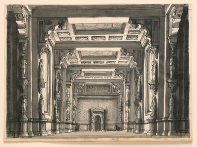 Stage Design, Interior of Gothic Hall by Romolo Achille Liverani