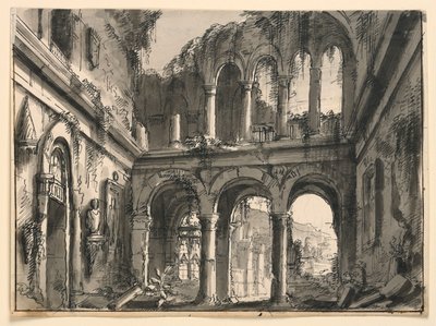 Stage Design, Interior of Ruined Renaissance Palace by Romolo Achille Liverani