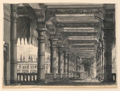 Stage Design, Loggia with Fountain in an Oriental Palace by Romolo Achille Liverani